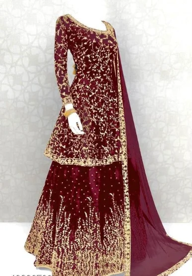 CHARVI DRISHYA Semi Stitched Women Lehenga - Free Size, Maroon, semi Stitched, Multipack 1